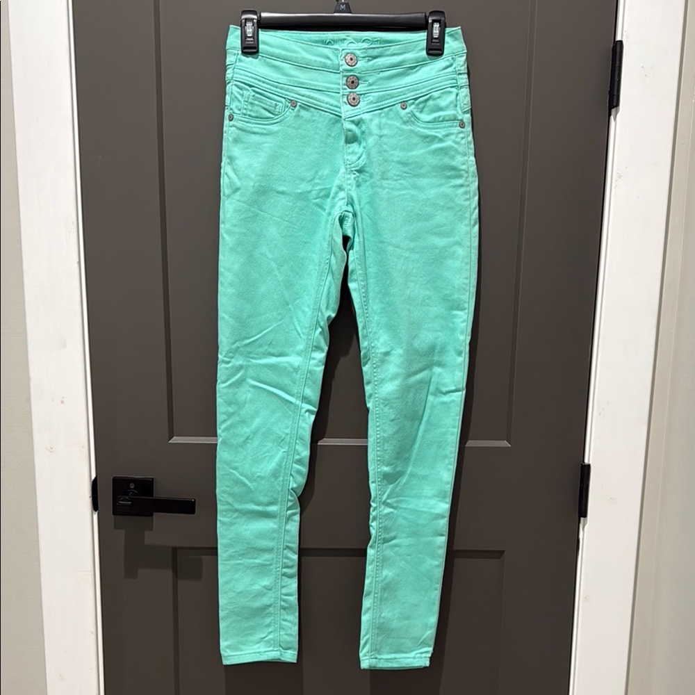 High rise Mint Buttonfly Skinny Pants